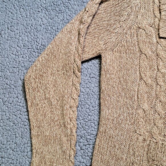 St Johns Bay Womens XL Cable Knit Fisherman Cardigan Pockets Beige Classy Cozy - Picture 5 of 10